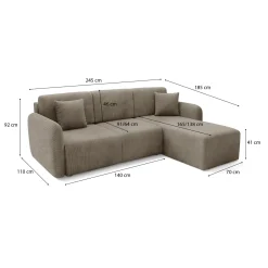 Divano Letto con Penisola Grigio Contenitore Reversibile 245x185 cm, Reclinabile - Ranco