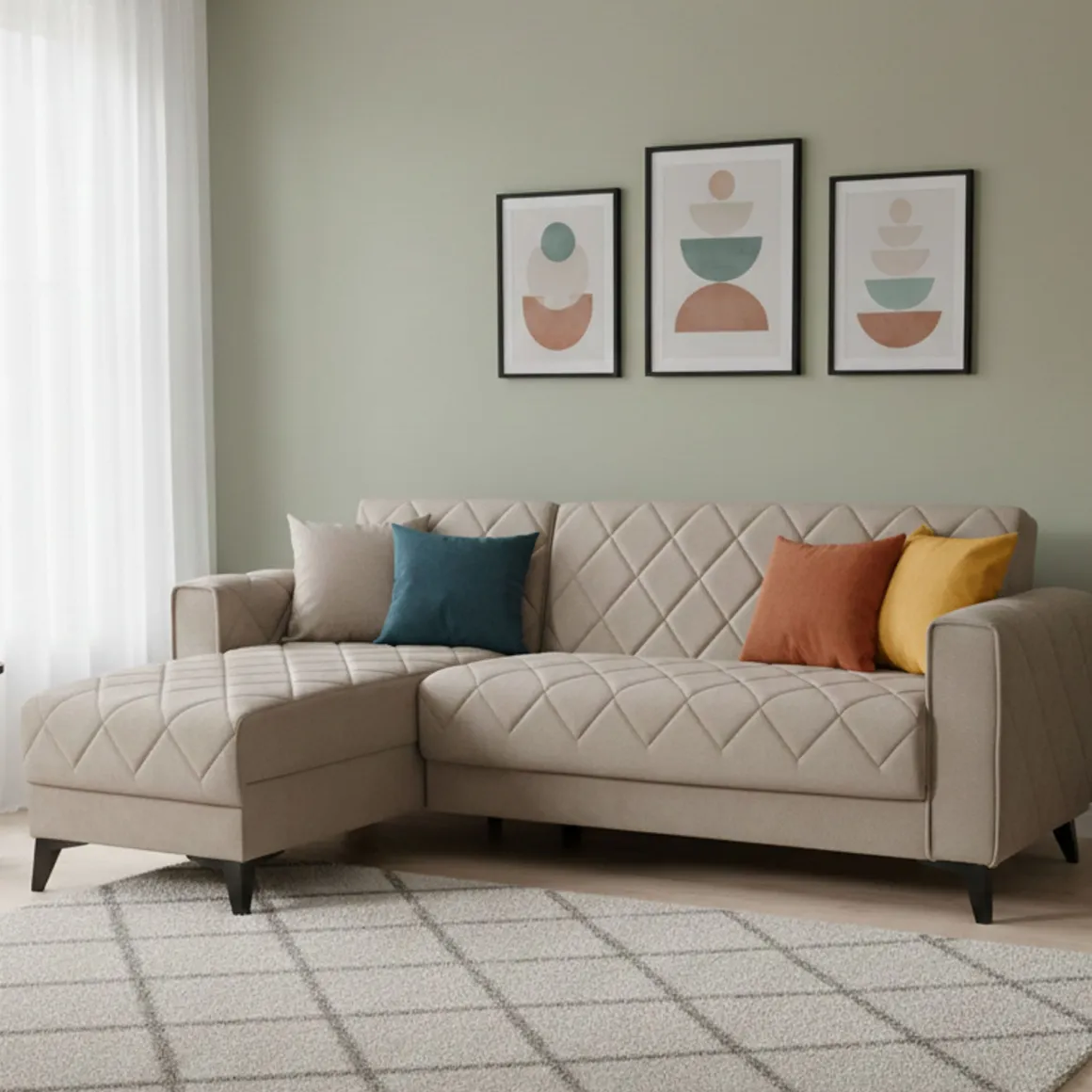 Divano Letto con Penisola Grigio Scuro Nero Contenitore 228x149 cm, Lavabile - Chienes
