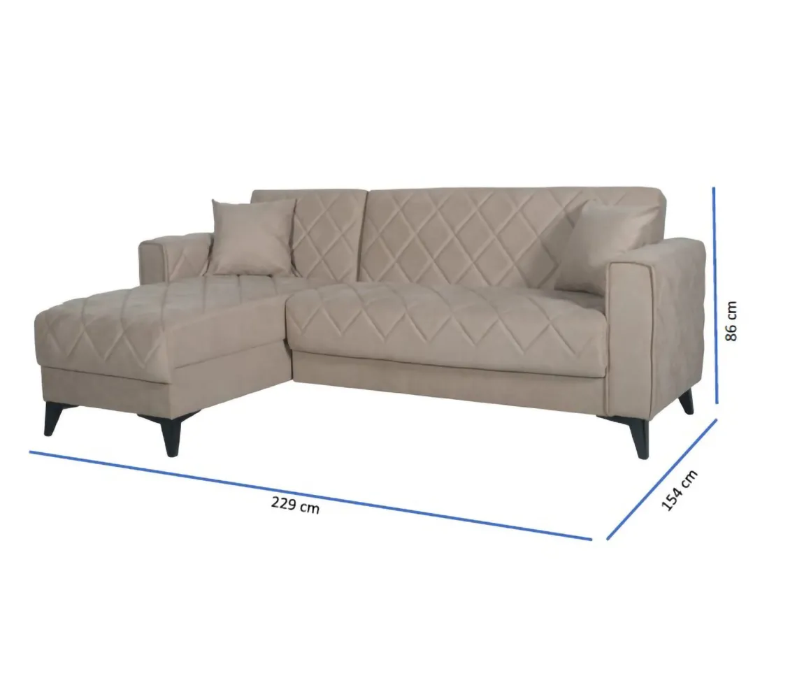 Divano Letto con Penisola Grigio Scuro Nero Contenitore 228x149 cm, Lavabile - Chienes