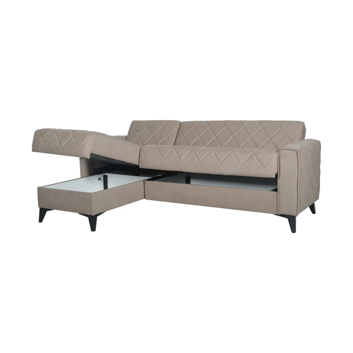 Divano Letto con Penisola Grigio Scuro Nero Contenitore 228x149 cm, Lavabile - Chienes