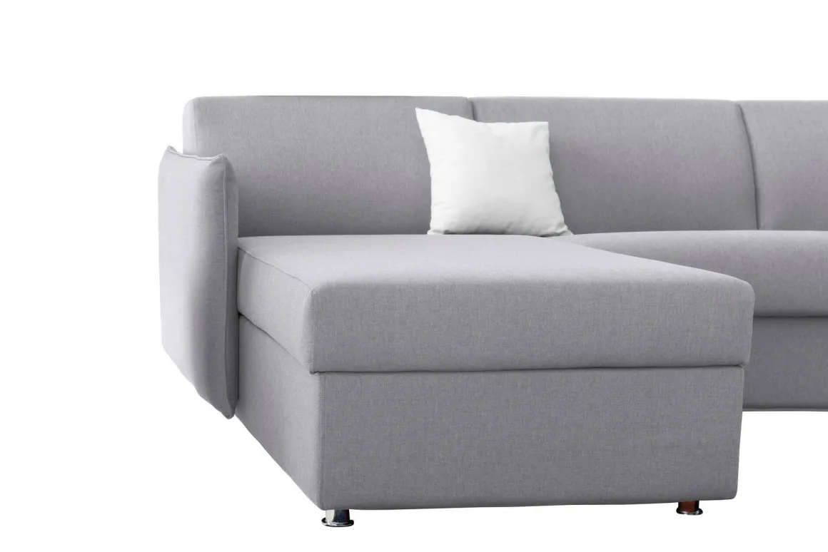 Divano Letto con Penisola Grigio Sfoderabile Contenitore 260x160 cm, Idrorepellente Trasformabile in Letto Rete Elettrosaldata Made in Italy