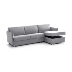 Divano Letto con Penisola Grigio Sfoderabile Contenitore 260x160 cm, Idrorepellente Trasformabile in Letto Rete Elettrosaldata Made in Italy