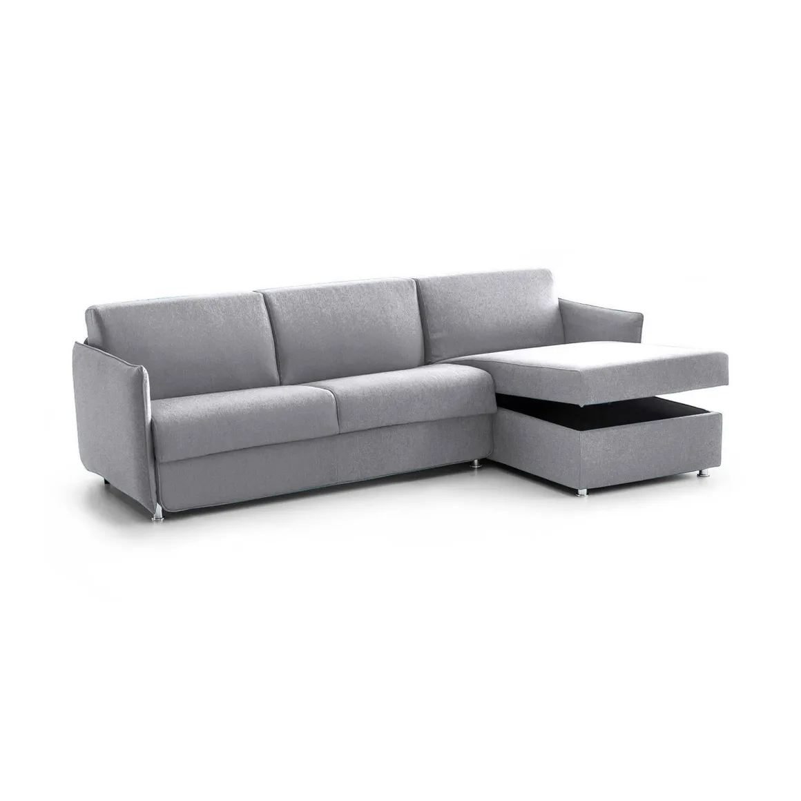 Divano Letto con Penisola Grigio Sfoderabile Contenitore 260x160 cm, Idrorepellente Trasformabile in Letto Rete Elettrosaldata Made in Italy