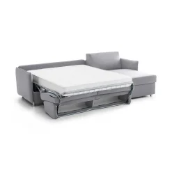 Divano Letto con Penisola Grigio Sfoderabile Contenitore 260x160 cm, Idrorepellente Trasformabile in Letto Rete Elettrosaldata Made in Italy