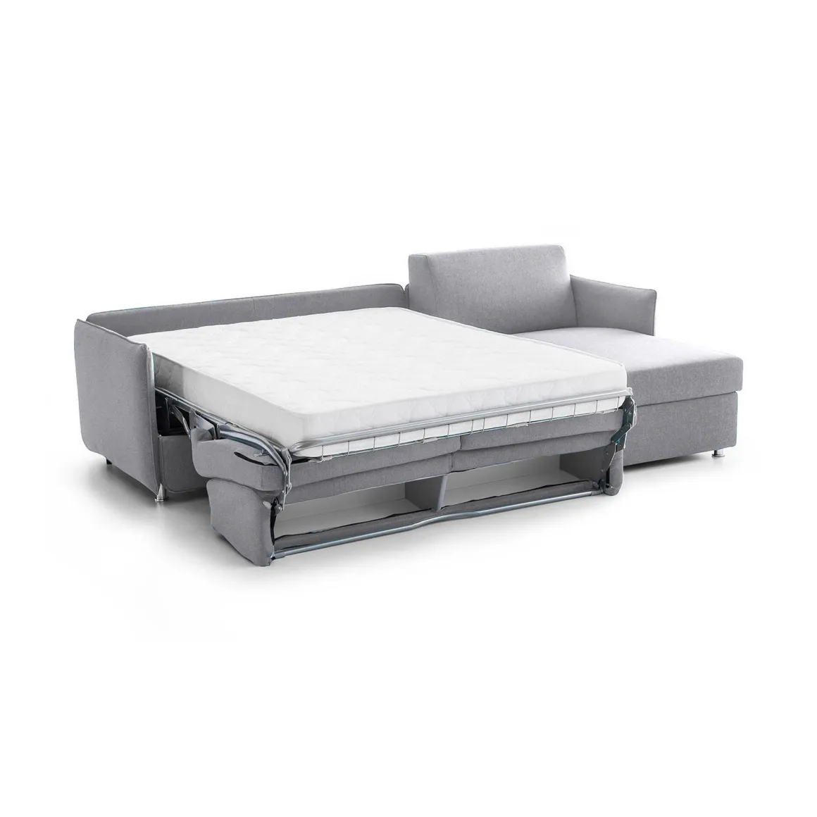 Divano Letto con Penisola Grigio Sfoderabile Contenitore 260x160 cm, Idrorepellente Trasformabile in Letto Rete Elettrosaldata Made in Italy