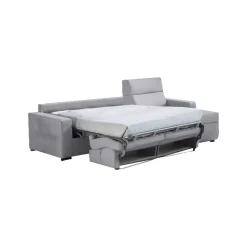 Divano Letto con Penisola Grigio Sfoderabile Contenitore 280x160 cm, Idrorepellente Multiposizione Trasformabile in Letto Made in Italy - Pusiano