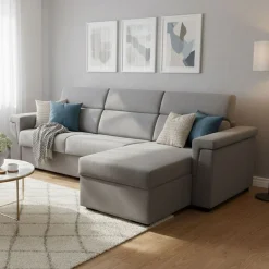 Divani Angolari|Divani Letto Con Penisola > Dmora Divano Letto con Penisola Sfoderabile Contenitore 285x160 cm, Idrorepellente Multiposizione Trasformabile in Letto Made in Italy - Priverno Grigio