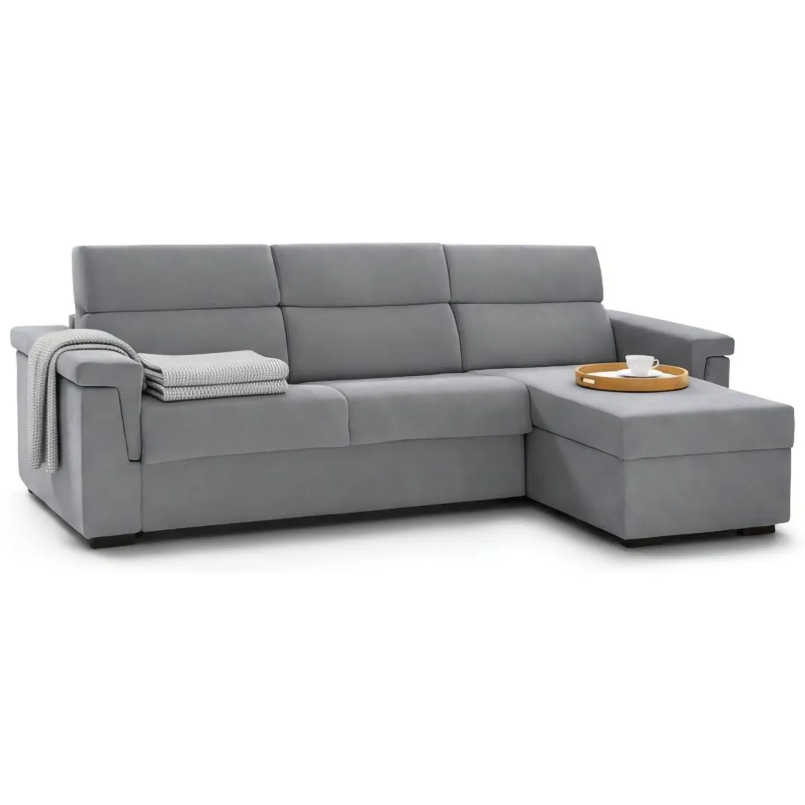 Divano Letto con Penisola Grigio Sfoderabile Contenitore 285x160 cm, Idrorepellente Multiposizione Trasformabile in Letto Made in Italy - Ganzaria