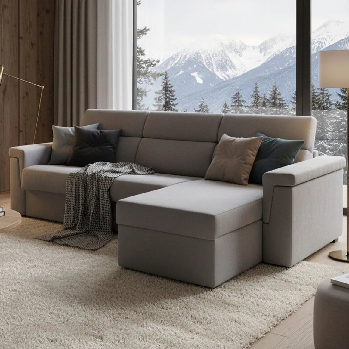 Divano Letto con Penisola Grigio Sfoderabile Contenitore 285x160 cm, Idrorepellente Multiposizione Trasformabile in Letto Made in Italy - Ganzaria