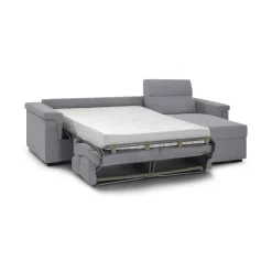 Divano Letto con Penisola Grigio Sfoderabile Contenitore 285x160 cm, Idrorepellente Multiposizione Trasformabile in Letto Made in Italy - Ganzaria