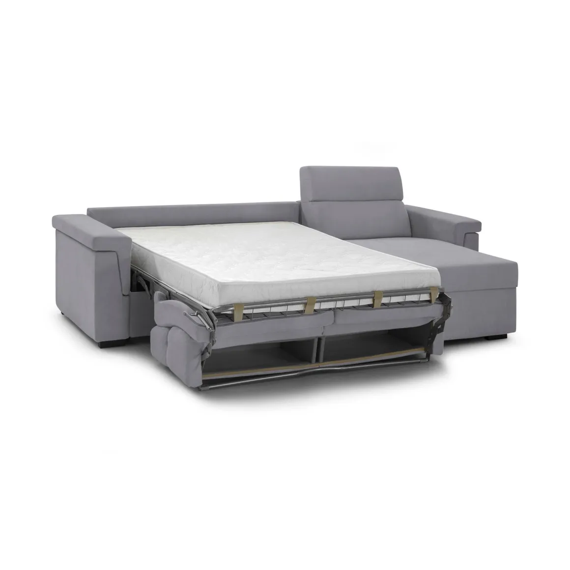 Divano Letto con Penisola Grigio Sfoderabile Contenitore 285x160 cm, Idrorepellente Multiposizione Trasformabile in Letto Made in Italy - Ganzaria