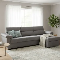 Divani Angolari|Divani Letto Con Penisola > Dmora Divano Letto con Penisola Sfoderabile Contenitore 260x160 cm, Idrorepellente Multiposizione Made in Italy - Sumirago Grigio Tortora