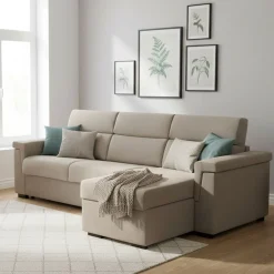Divani Angolari|Divani Letto Con Penisola > Dmora Divano Letto con Penisola Sfoderabile Contenitore 285x160 cm, Idrorepellente Sfoderabile Trasformabile Made in Italy - Tolle Grigio Tortora