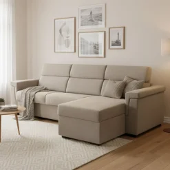 Divano Letto con Penisola Grigio Tortora Sfoderabile Contenitore 285x160 cm, Idrorepellente Trasformabile in Letto Made in Italy - Ganzaria