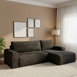 Divani Angolari|Divani Letto Con Penisola > Dmora Divano Letto con Penisola Contenitore Reversibile 245x185 cm, Reclinabile - Ranco Nero