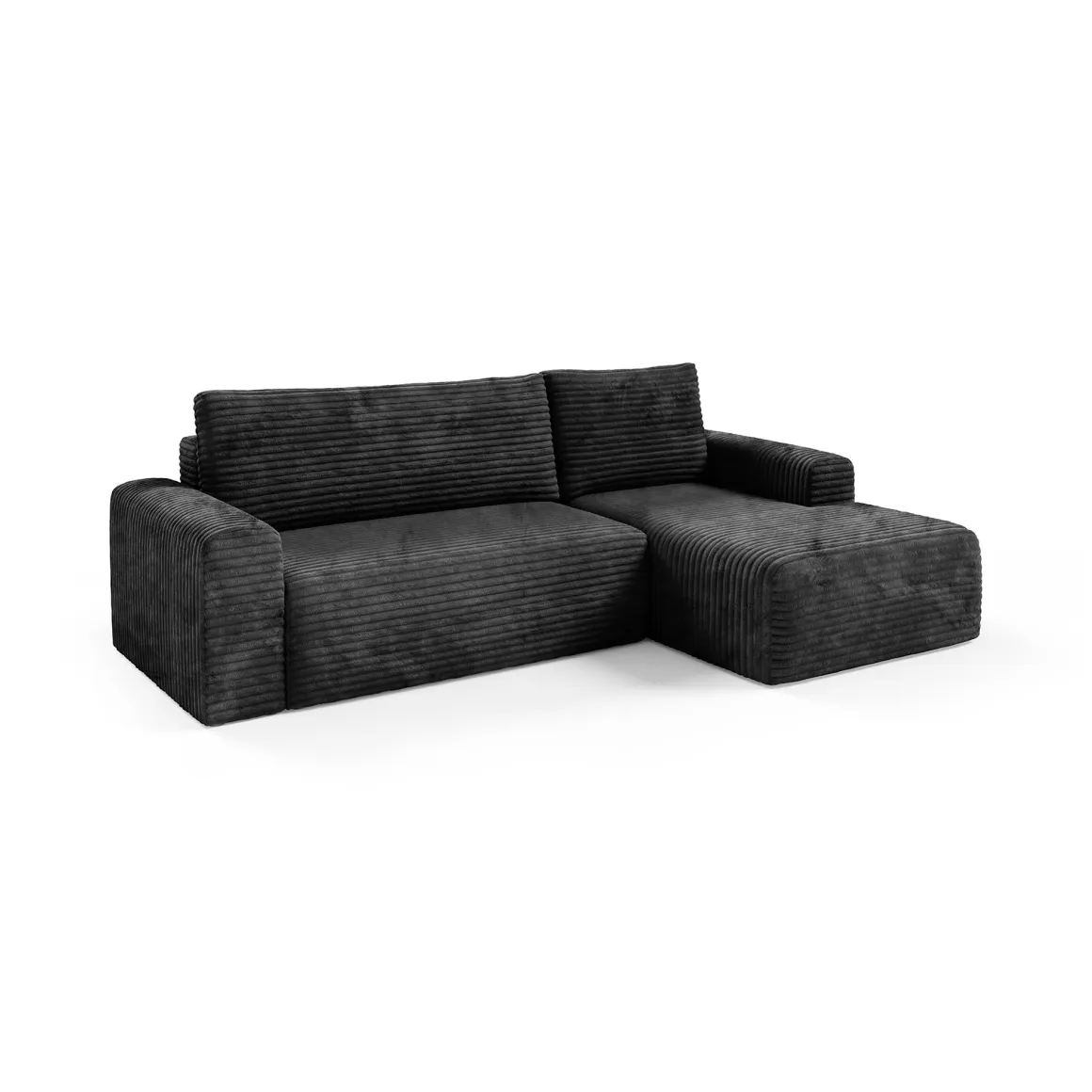 Divano Letto con Penisola Nero Contenitore Reclinabile 268x163 cm, Cuscini Sfoderabili - Folgarida