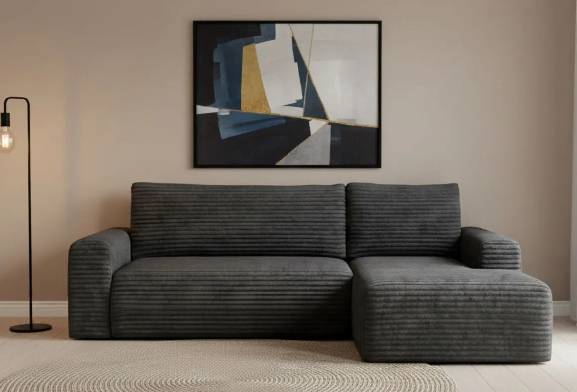 Divano Letto con Penisola Nero Contenitore Reclinabile 268x163 cm, Cuscini Sfoderabili - Folgarida