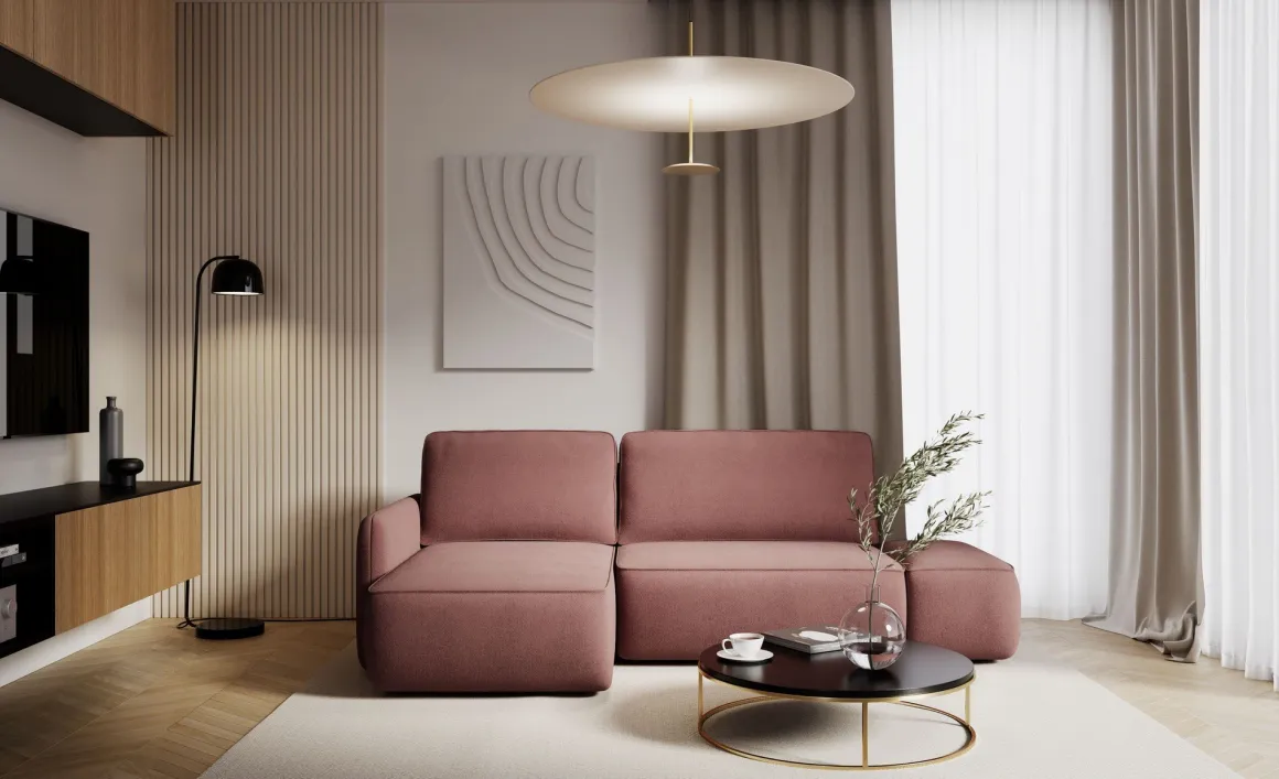 Divano Letto con Penisola Rosa Contenitore Reclinabile 229x148 cm, Cuscini Sfoderabili - Rezzo