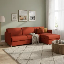 Divani Angolari|Divani Letto Con Penisola > Dmora Divano Letto con Penisola Sfoderabile Contenitore 280x160 cm, Idrorepellente Multiposizione Trasformabile in Letto Made in Italy - Celleno Rosso