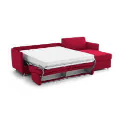 Divano Letto con Penisola Rosso Sfoderabile Contenitore 260x160 cm, Idrorepellente Multiposizione Trasformabile in Letto Made in Italy - Sumirago