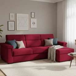 Divani Angolari|Divani Letto Con Penisola > Dmora Divano Letto con Penisola Sfoderabile Contenitore 285x160 cm, Idrorepellente Multiposizione Trasformabile in Letto Made in Italy - Priverno Rosso