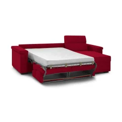 Divano Letto con Penisola Rosso Sfoderabile Contenitore 285x160 cm, Idrorepellente Multiposizione Trasformabile in Letto Made in Italy - Esca