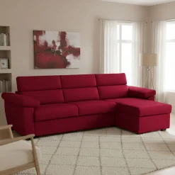 Divano Letto con Penisola Rosso Sfoderabile Contenitore 285x160 cm, Idrorepellente Multiposizione Trasformabile in Letto Made in Italy - Tolle