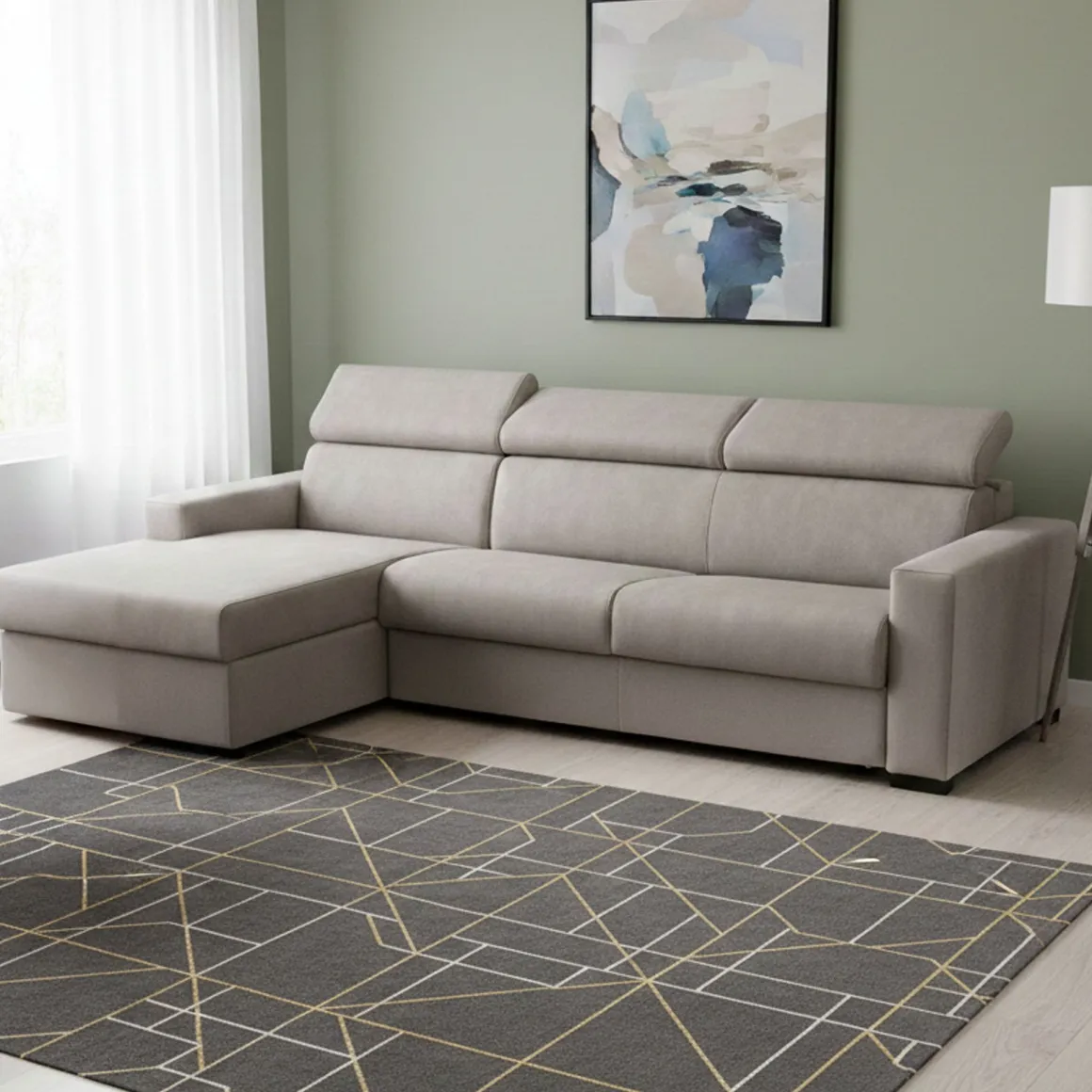 Divano letto con penisola tortora 260x95cm - Aloet
