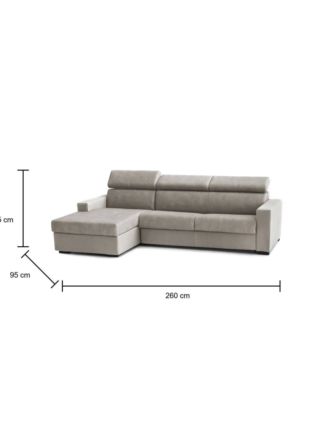 Divano letto con penisola tortora 260x95cm - Aloet
