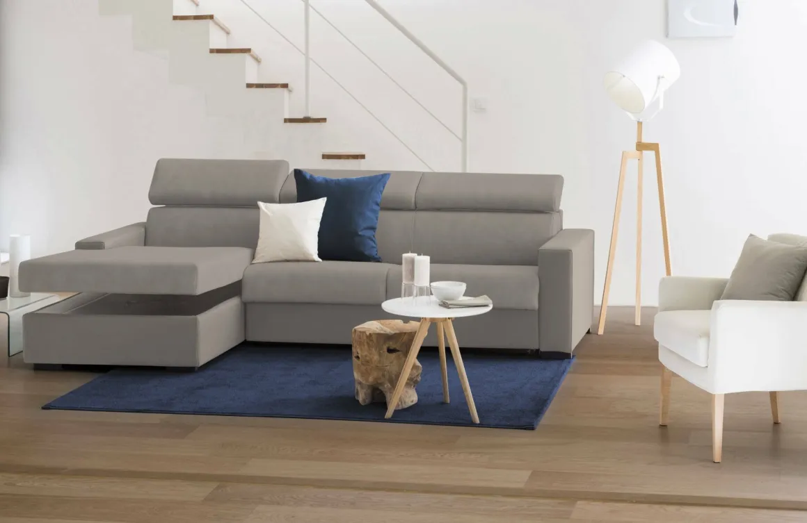 Divano letto con penisola tortora 260x95cm - Aloet
