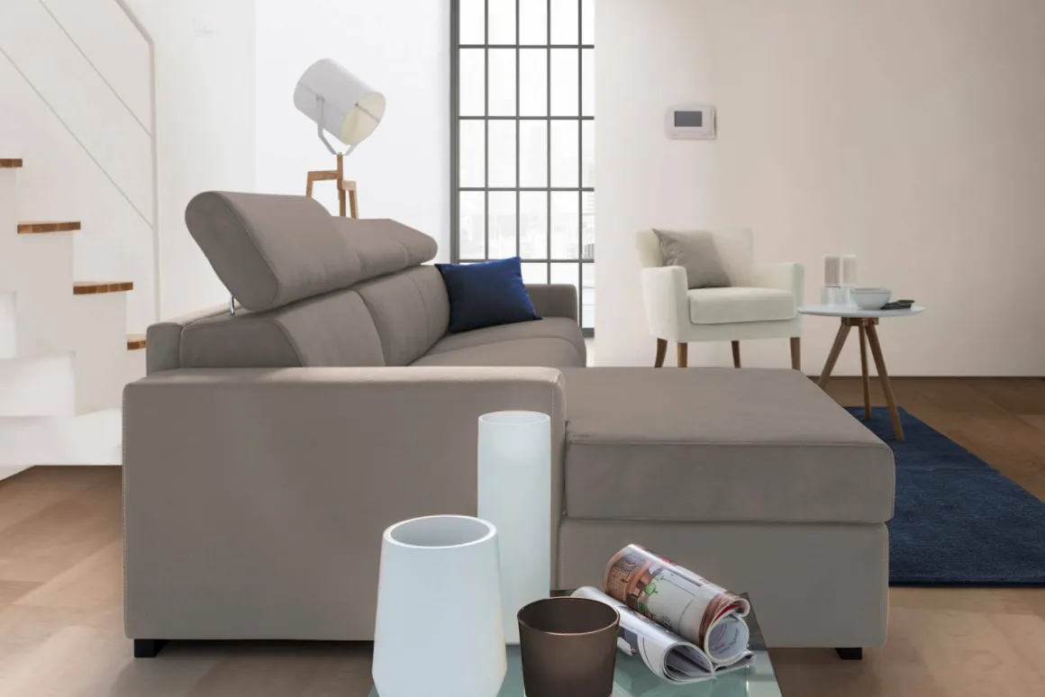 Divano letto con penisola tortora 260x95cm - Aloet