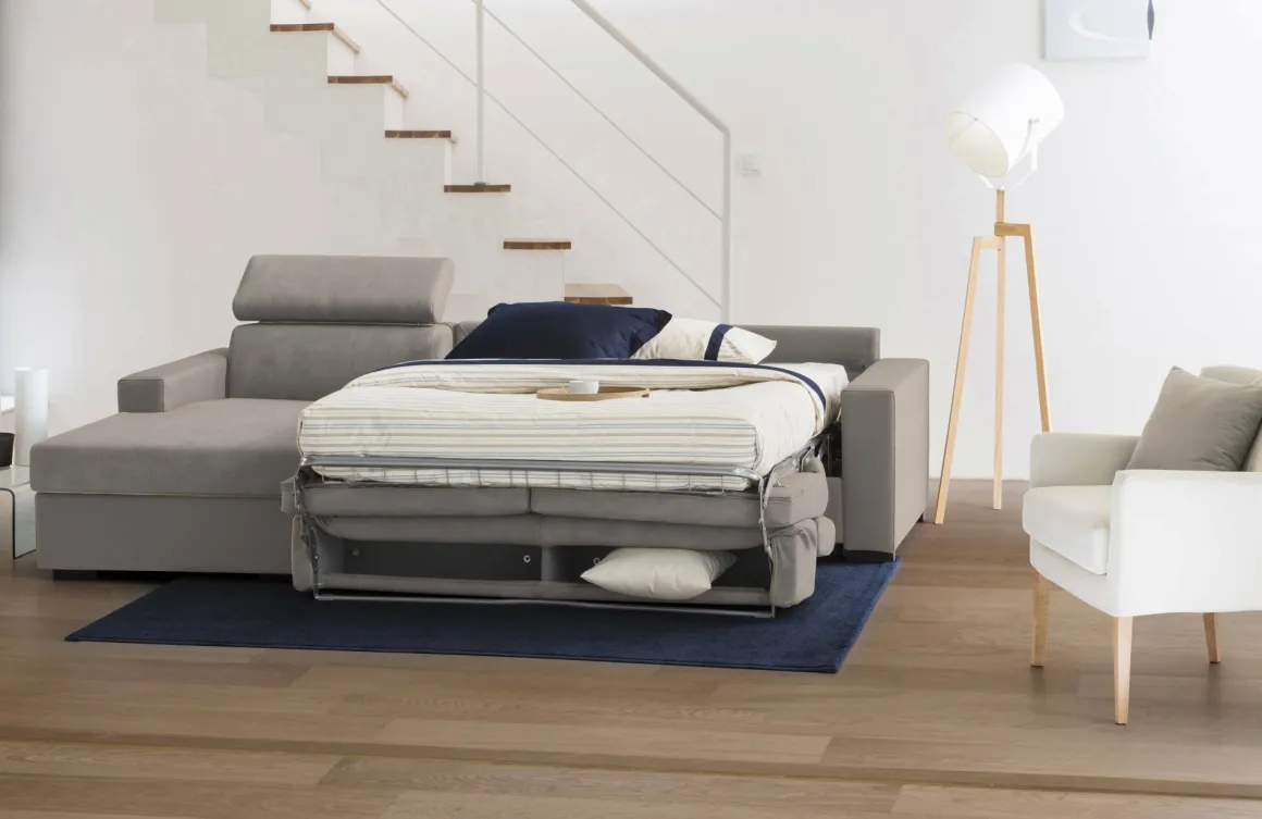 Divano letto con penisola tortora 260x95cm - Aloet