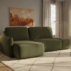 Divani Angolari|Divani Letto Con Penisola > Dmora Divano Letto con Penisola Contenitore Reclinabile 268x163 cm, Cuscini Sfoderabili - Folgarida Verde