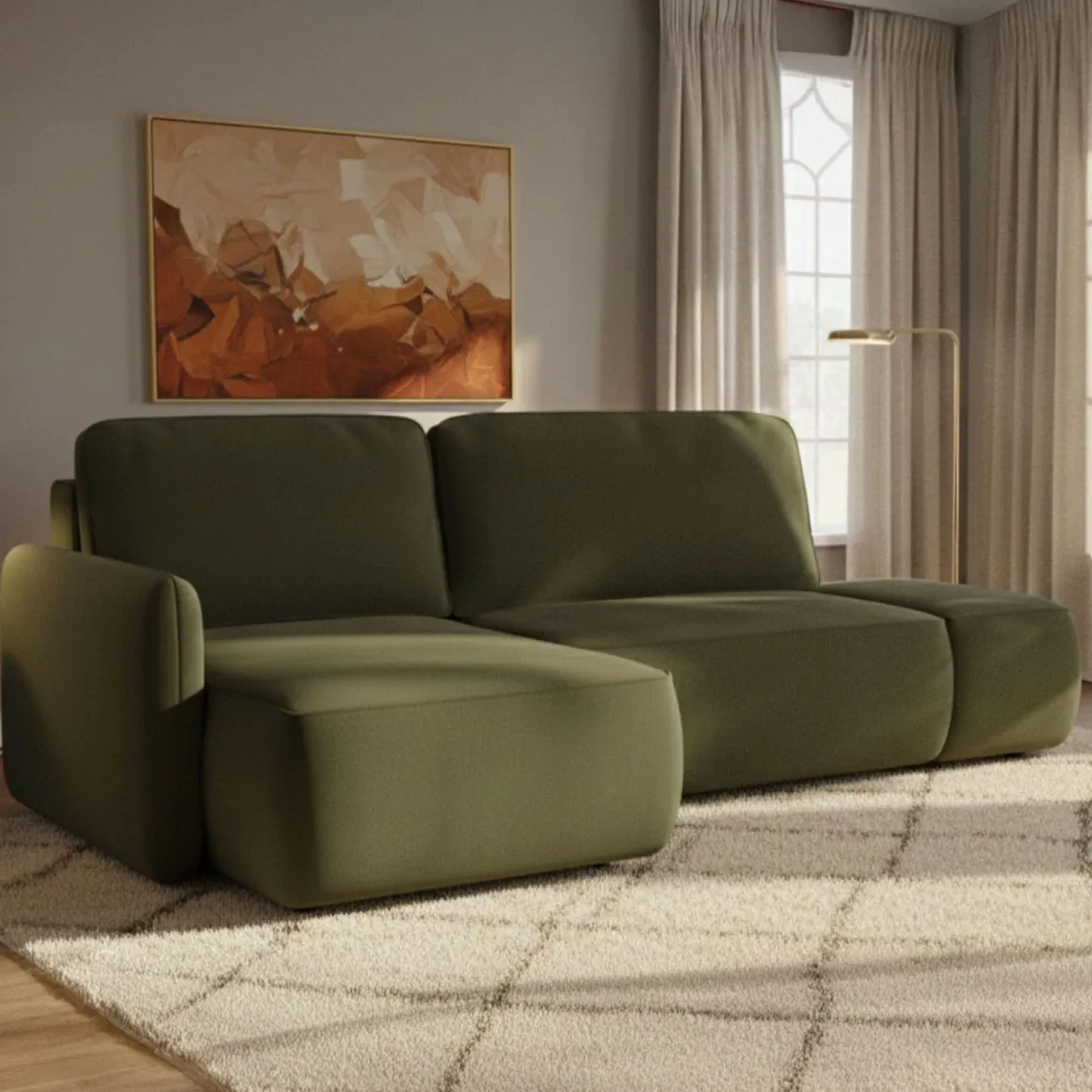 Divani Angolari|Divani Letto Con Penisola > Dmora Divano Letto con Penisola Contenitore Reclinabile 268x163 cm, Cuscini Sfoderabili - Folgarida Verde