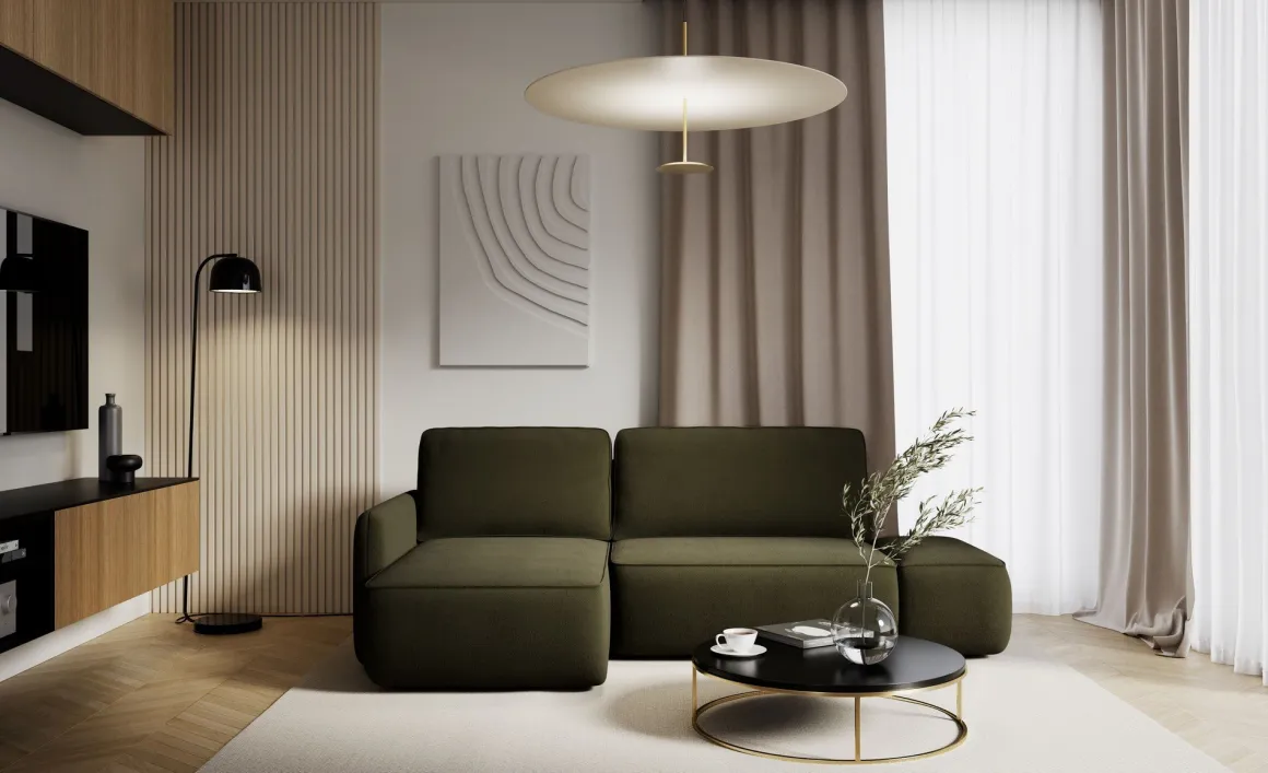 Divani Angolari|Divani Letto Con Penisola > Dmora Divano Letto con Penisola Contenitore Reclinabile 268x163 cm, Cuscini Sfoderabili - Folgarida Verde