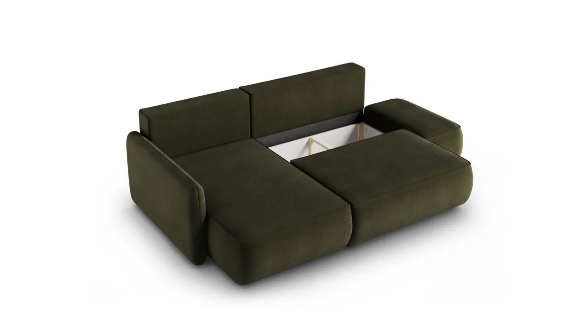 Divani Angolari|Divani Letto Con Penisola > Dmora Divano Letto con Penisola Contenitore Reclinabile 268x163 cm, Cuscini Sfoderabili - Folgarida Verde