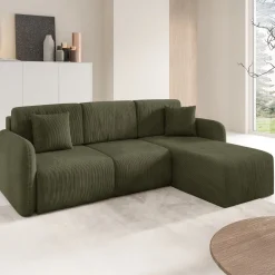 Divani Angolari|Divani Letto Con Penisola > Dmora Divano Letto con Penisola Contenitore Reversibile 253x153 cm, Reclinabile - Paullo Verde