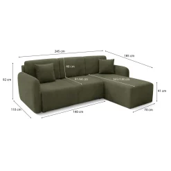 Divani Angolari|Divani Letto Con Penisola > Dmora Divano Letto con Penisola Contenitore Reversibile 253x153 cm, Reclinabile - Paullo Verde