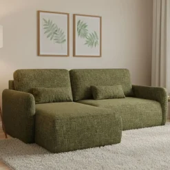 Divani Angolari|Divani Letto Con Penisola > Dmora Divano Letto con Penisola Contenitore Reclinabile 207x148 cm, Reversibile - Pagno Verde Salvia