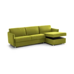 Divani Angolari|Divani Letto Con Penisola > Dmora Divano Letto con Penisola Sfoderabile Contenitore 260x160 cm, Idrorepellente Trasformabile in Letto Made in Italy - Scordia Verde
