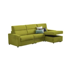Divano Letto con Penisola Verde Sfoderabile Contenitore 280x160 cm, Idrorepellente Multiposizione Trasformabile in Letto Made in Italy - Celleno