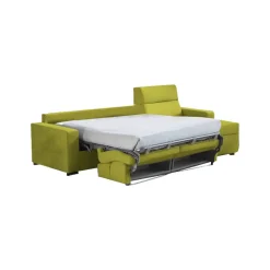Divano Letto con Penisola Verde Sfoderabile Contenitore 280x160 cm, Idrorepellente Multiposizione Trasformabile in Letto Made in Italy - Celleno