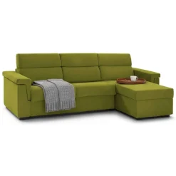 Divano Letto con Penisola Verde Sfoderabile Contenitore 285x160 cm, Idrorepellente Multiposizione Trasformabile in Letto Made in Italy - Ganzaria