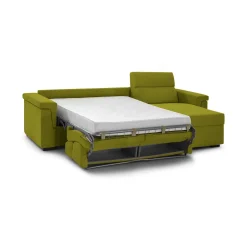 Divano Letto con Penisola Verde Sfoderabile Contenitore 285x160 cm, Idrorepellente Multiposizione Trasformabile in Letto Made in Italy - Ganzaria