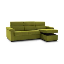 Divano Letto con Penisola Verde Sfoderabile Contenitore 285x160 cm, Idrorepellente Multiposizione Trasformabile in Letto Made in Italy - Ganzaria