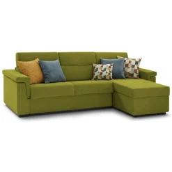 Divano Letto con Penisola Verde Sfoderabile Contenitore 285x160 cm, Idrorepellente Multiposizione Trasformabile in Letto Made in Italy - Ganzaria