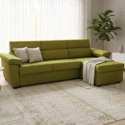 Divano Letto con Penisola Verde Sfoderabile Contenitore 285x160 cm, Idrorepellente Multiposizione Trasformabile in Letto Made in Italy - Tolle