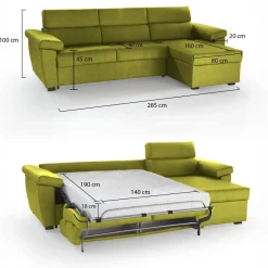 Divani Angolari|Divani Letto Con Penisola > Dmora Divano Letto con Penisola Sfoderabile Contenitore 285x160 cm, Idrorepellente Trasformabile in Letto Made in Italy - Esca Verde
