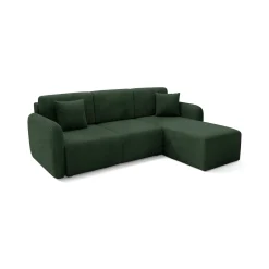 Divano Letto con Penisola Verde bottiglia Contenitore Reversibile 245x185 cm, Reclinabile - Ranco