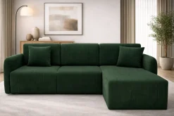 Divano Letto con Penisola Verde bottiglia Contenitore Reversibile 245x185 cm, Reclinabile - Ranco